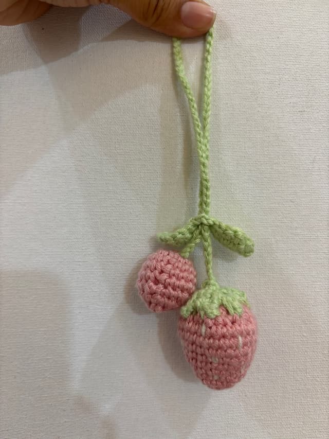 Crochet strawberry keychain