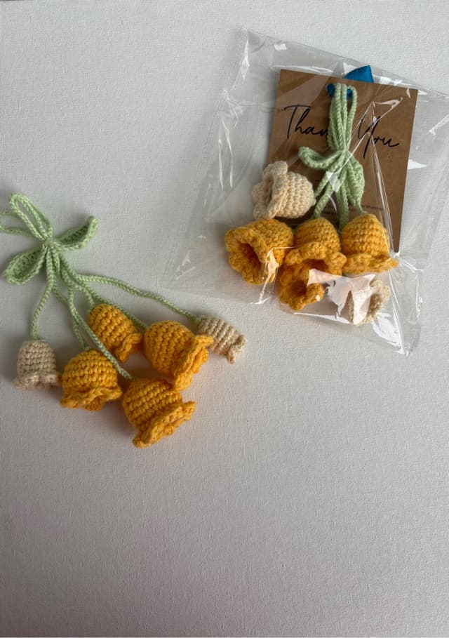 Crochet yellow bell flower hanging